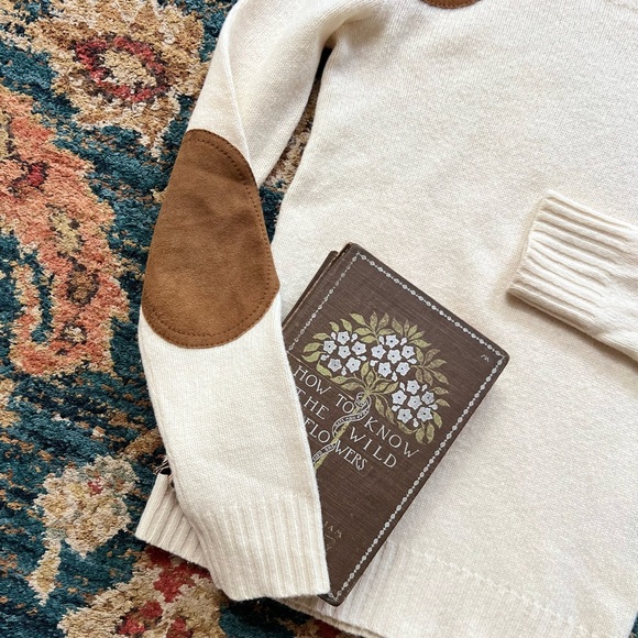 Ralph Lauren Merino Wool & Angora Cream Knit Sweater with Leather Patches XS - Picture 3 of 5